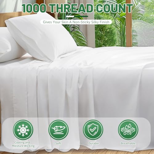 Queen Size 1000 Thread Count Egyptian Cotton Bed Sheets Set - White, Deep Pocket - Overket