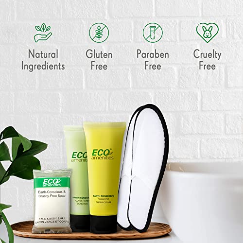 ECO amenities 140-Piece Bulk Hotel Toiletries Set - TSA-Approved Travel Shampoo & Conditioner - 14 g Bar Soap Bulk - 40 1 fl oz Shampoo & Conditioner, 20 Slipper Pairs