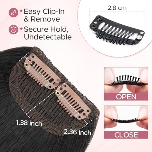 Clip in Hair Extensions 2PCS Short Human Hair Fill-Ins 6 Inch #1B Natural Black