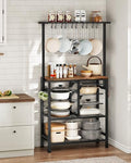 CHOEZON Rustic Brown & Black Multi-Tier Pot & Pan Organizer Rack with Hooks