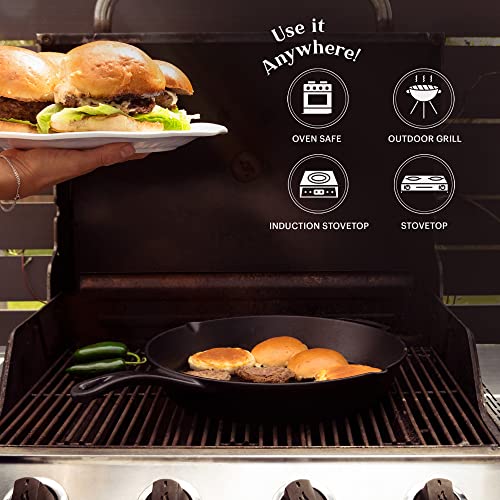 15-Inch Cast Iron Skillet with Glass Lid & Handle Cover - Pre-Seasoned Kitchen Cookware