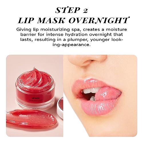 Lip Scrub & Lip Mask Set, Overnight Treatment Lip Care Products, Daily Lip Gift Set for Girls, Moisturize & Nourish, Dry Cracked Lips, Intense Hydration with Vitamin C, Overnight Lip Mask