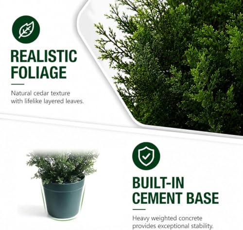 5 Feet Outdoor Artificial Cedar Topiary Trees Set of 2 - UV Resistant Faux Shrubs with Potted Design - Green