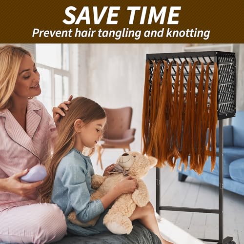 Black Braiding Hair Rack with 150 Pegs, Tri-Sided Stand for Hair Stylists