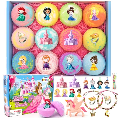 SuperGFS Princess Surprise Bath Bombs for Kids - Organic Bubble Bath Set with Jewelry & Toys, Birthday & Christmas Gift, Princess Toys Variation