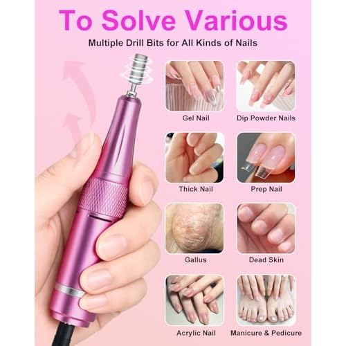 Professional Electric Nail Drill Kit 35000RPM with 14PCS Bits Purple Gold Portable Rechargeable Cordless File Machine for Acrylic Gel Powder Nails and Manicure Pedicure Toenail Tool Salon Set