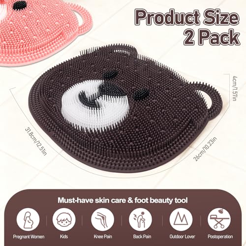 Foot Scrubber Mat in Shower 2 Pack, Silicone Foot Bath Exfloating Feet Cleaner Brush Pad Massager Acupressure Mat Improve Circulation & Reduce Feet Pain for Men Women Kids Children Br&Pk