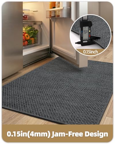 Grey Non Slip Kitchen Rug 23x82 Inches - Durable and Washable Mat with Rubber Backing - Color&Geometry Variation of Dark Tone-Grey/23"X82"