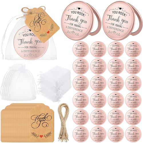 Soaoo 24 Set Inspirational Compact Mirrors Bulk You Rock Thank You for Making a Difference Double Sided Small Pocket Mirrors for Women Bridal Shower Wedding Employee Coworker Summer Christmas Gift