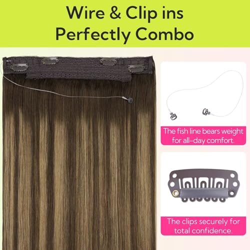Hotbanana Invisible Wire Hair Extensions - 12 Inch 70g Chocolate Brown & Caramel Balayage