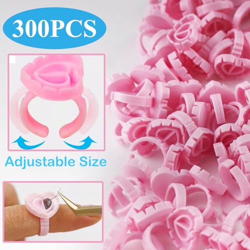 300Pcs Glue Rings£¬Urknall Lash Glue Rings for Eyelash Extensions Lovely Pink Heart Shaped Lash Extension Holder for Eyelash Extensions Nail Art Adjustable Fit for All Finger Sizes