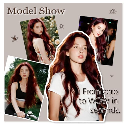 Refined Hair Long Burgundy Wavy Wig 26in for Women - Middle Part, Heat-Resistant Synthetic Fiber, Comfortable Fit