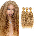 Honey Blonde Water Wave Hair Bundles - #27-W, 12-16 Inch, 3 Pack, Unprocessed Brazilian Virgin Remy Human Hair