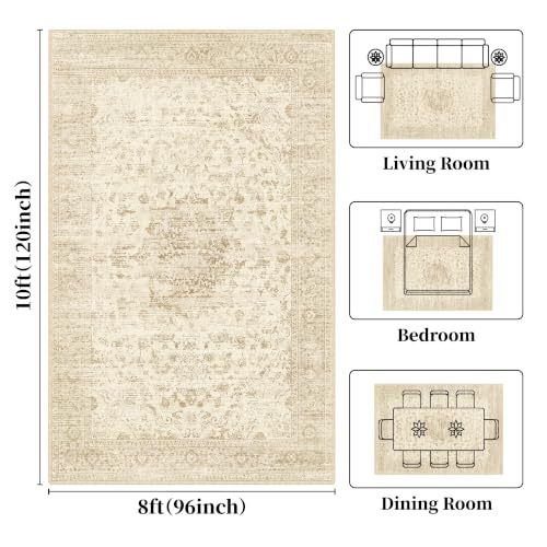 Tod Beige 8x10 Non Slip Living Room Rug - Neutral Area Rug for Bedroom & Nursery