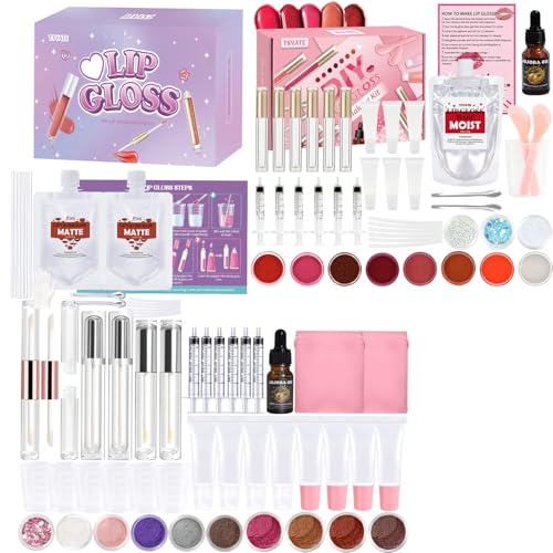 Lip Gloss Making Kit, Lipgloss Making Kit for Women, Beginner, Girls, Moisturizing Matte & Moist Lipgloss Base, Double-Ended Tubes, Jojoba Oil, Tween Girls Trendy Stuff