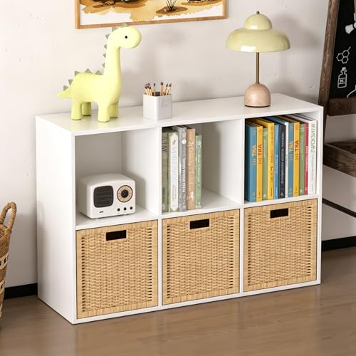 White Wooden 6 Cube Storage Organizer with Closed Back - 13in, Easy Assembly