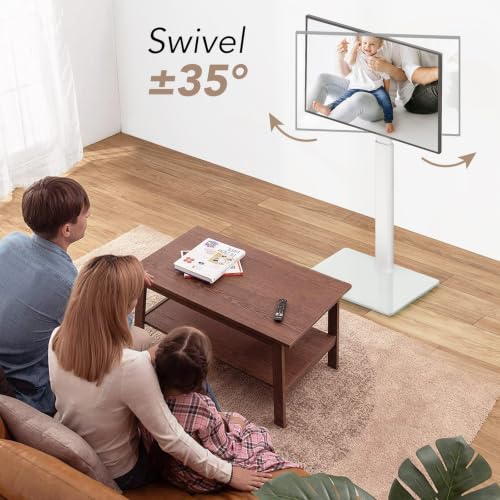 AX WABER White Floor TV Stand with Mount - 70° Swivel, Height Adjustable, Fits 27-65 inch TVs, No Power Outlet