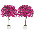 Hot Pink Bougainvillea Artificial Tree 3.9ft Set of 2 - Fake Outdoor & Indoor Decor