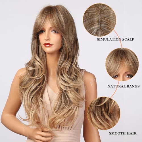 Esmee 24in Long Wavy Mixed Ash Blonde Wig with Bangs for Women - with Adjustable Cap