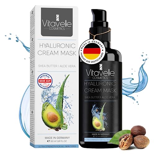 VITAVELLE Hydrating Face Mask ? Hyaluronic Acid Moisturizer Mask Firming with Avocado Oil, Shea Butter, Aloe Vera and Jojoba Oil ? Vegan Face Mask with No Parabens ? Hydrating Face Masks Anti Aging