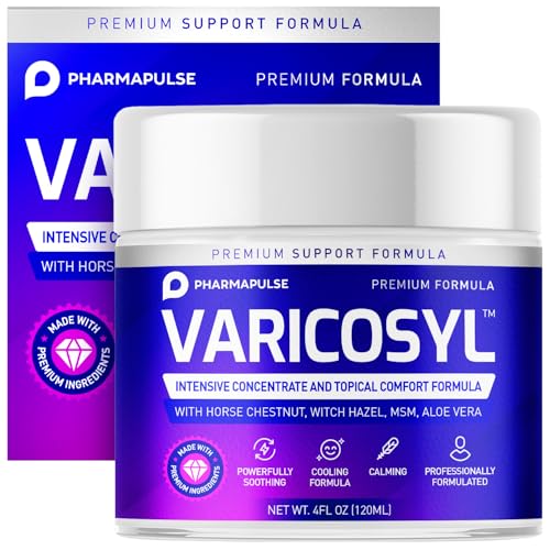 Pharmapulse VARICOSYL Varicose Veins Cream for Legs ? Spider Vein Soothing Leg Cream with Horse Chestnut, Arnica, MSM, Menthol ? Cooling Formula for Tired Heavy Legs ? Non-Greasy, Fast-Absorbing 4oz