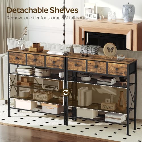 5-Tier Shoe Rack with 3 Drawers - Rustic Brown & Black, Metal & Wooden Storage Organizer
