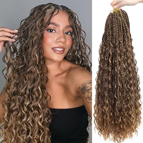 24 Inch Bohemian Box Braids Crochet Hair for Black Women - Chocolate Brown Mix Camel Blonde M33/30/27