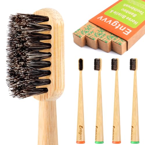 Horse Hair Toothbrush 4 Pack - Natural Bamboo Handle, Biodegradable & Plastic-Free - Variations of HORSE BRISTLE TOOTHBRUSH 4PACK