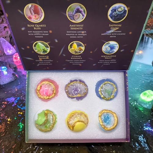 Luxury Crystal Geode Bath Bomb Gift Set with 6 Large Scented Fizzers in Magnetic Box