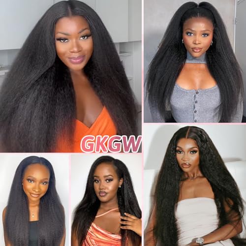22 Inch Kinky Straight Clip-In Hair Extensions - Natural Black Brazilian Human Hair, Full Head 8pcs
