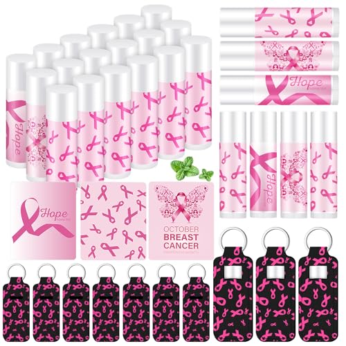 Pink Breast Cancer Awareness Lip Balm with Keychain - 18 Sets