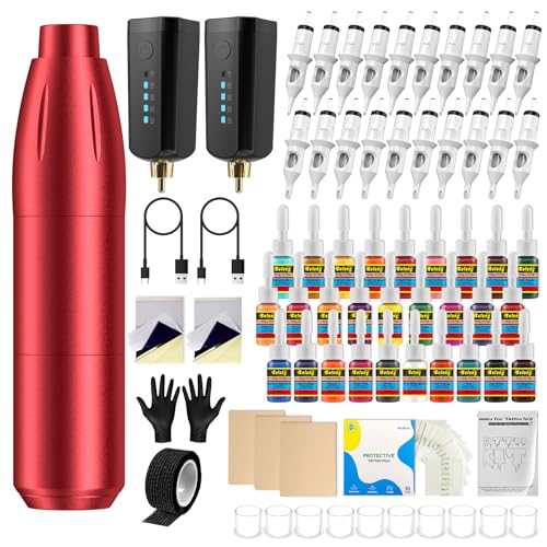 Wireless Rotary Tattoo Pen Machine Kit with Rechargeable Battery for Beginners & Pros