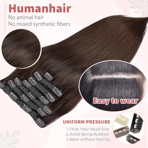 Chocolate Brown 14 Inch Human Hair Clip-In Extensions - 7pcs 120g
