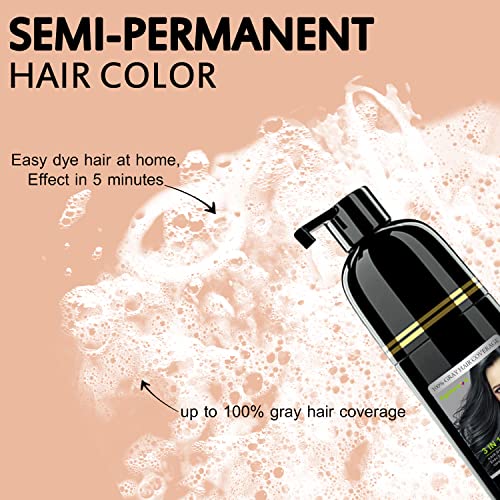 3 in 1 Semi-Permanent Black Hair Dye Shampoo - 13.5 Fl Oz Grey Coverage