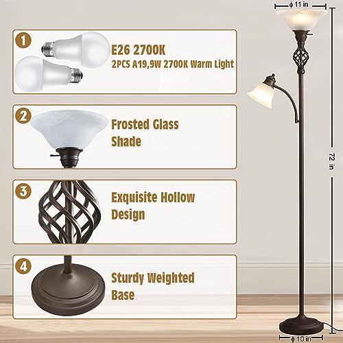 GyroVu Torchiere Floor Lamp with Frosted Glass Shade - Red Brown, White