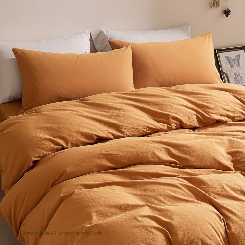 Cotton Twin Duvet Cover Set with Linen-Like Texture - Breathable & Soft