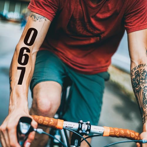 50pc Arabic Numerals Mark Digital Tattoo Sticker Ironman Triathlon, 50 Pack 5 of Each Large Race Number Temporary Tattoo Adult, Waterproof Sport Mark Sign Fake Temp Tattoo Men Women Athletes Marathon