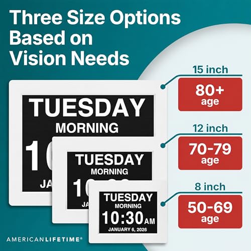 Digital Dementia Day Clock for Seniors - 8 Inch White 2-Pack