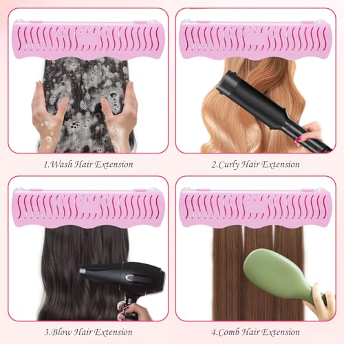 Hair Extension Holder, Portable Braiding Hair Rack 4 Fixed Methods Halo Hair Extensions Holder for Styling, Washing, Blow Drying and Storing(Pink)