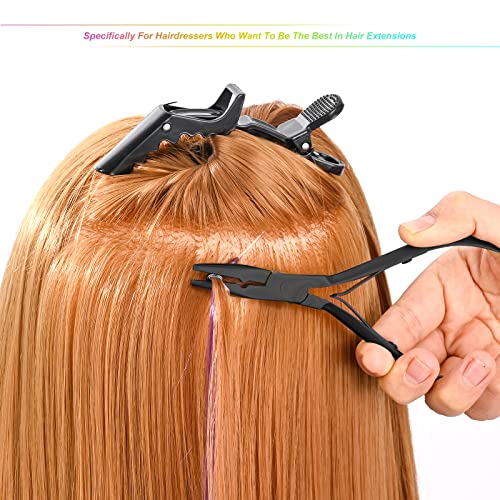 EHDIS Black Hair Extension Beading Tool Kit 600PCS Micro Silicone Beads & Pliers