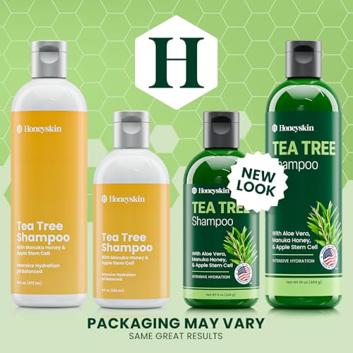Honeyskin Organic Tea Tree & Mint Shampoo 16oz - Hydrating Sulfate-Free Hair Care
