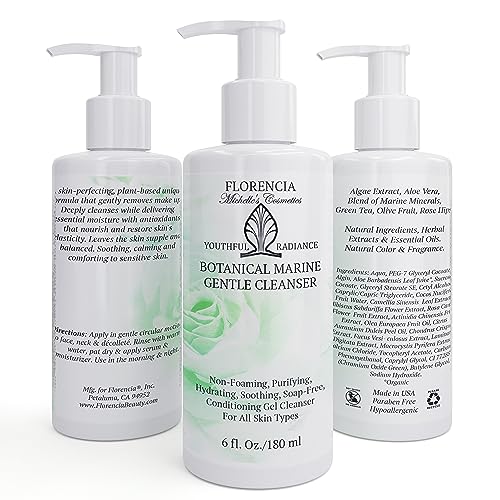 Florencia Botanical Marine Gentle Cleanser - Non-Foaming, Hydrating, Oil-Free Face Wash for Dry to Normal Skin - With Marine Algae & Organic Botanicals - Sensitive Skin, 6 oz