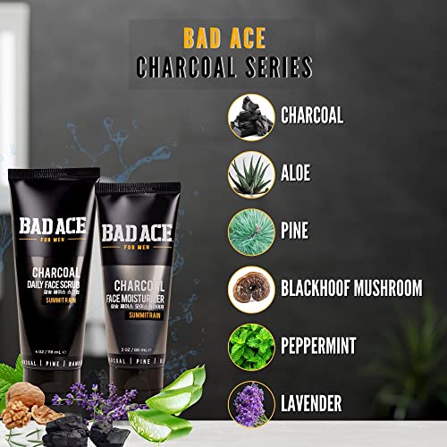 BAD ACE Skincare Bundle | Charcoal and Energy Skincare Sets | Korean Skin Care, Men's Face Care | Skin Care Kit for Men | Face wash, Face Scrub and Moisturizer Set of 4