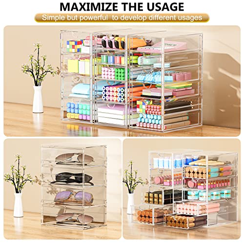 YFXCVSL 3-Pack Acrylic 15-Drawer Makeup & Desk Organizer - Clear Storage Bins