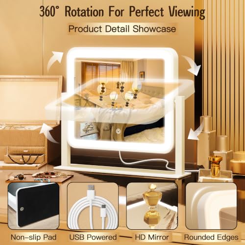 12x14 Inch Lighted Vanity Makeup Mirror with Touch Control - White / 12 L x 14 W