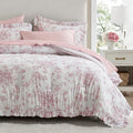Pink Floral Comforter Set with Sheets - Full Size 7pc Reversible Bedding