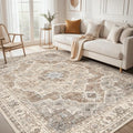 Micgeek 8x10 Beige Brown Washable Area Rug - Vintage Neutral Non-Slip Living Room Carpet