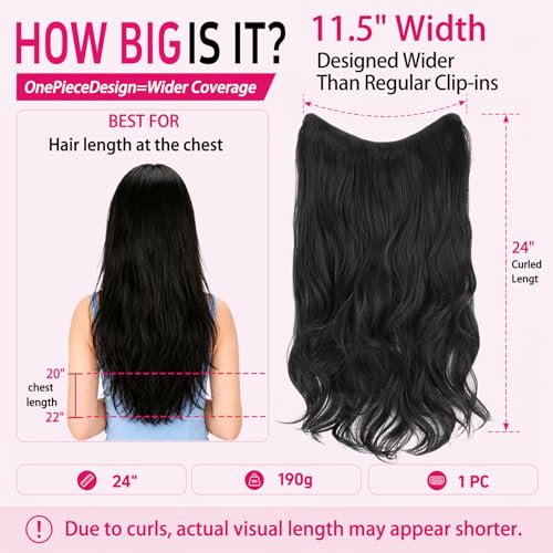 ALXNAN 24" Black Wavy Layered Clip-In Hair Extensions for Women