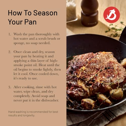 12.5-Inch Blue Carbon Steel Fry Pan - Oven Safe, Naturally Non-Stick, Made in France