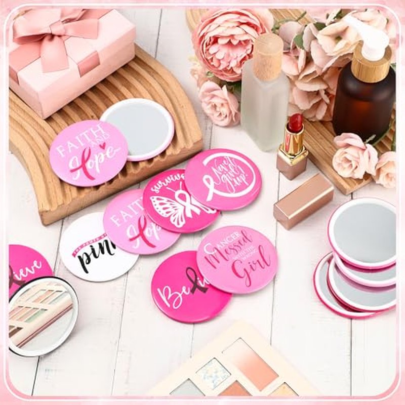 200 Pcs Breast Cancer Awareness Gifts Pocket Mirror Bulk Portable Travel Mirrors Pink Ribbon Breast Survivor Compact Mirror for Charity Women Public School Events Supplies (Inspirational)